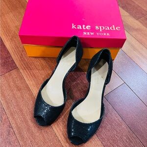 KATE SPADE Glitter D’Orsay Black Peep Toe Pumps Size 6 1/2